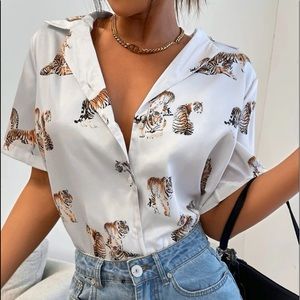 Silk tiger button up shirt